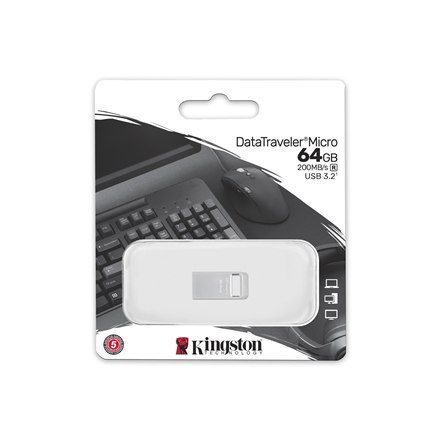 Kingston Kingston | USB 3.2 Flash Drive | DataTraveler micro | 64 GB | USB 3.2 | Silver