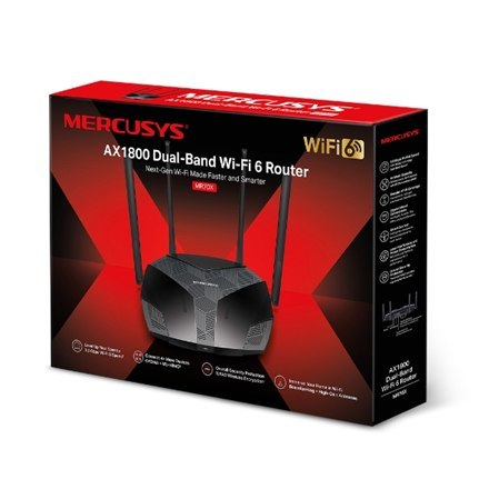 Mercusys Mercusys | AX1800 Dwupasmowy router WiFi 6 | MR70X | 802.11ax | 1201+574 Mbit/s | 10/100/1000 Mbit/s | Porty Ethernet LAN (RJ-45