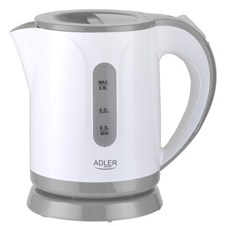 Adler Sp. z o.o. Adler | Czajnik | AD 1371g | Elektryczny | 850 W | 0.8 L | Stal nierdzewna/Polipropylen | Podstawa obrotowa 360° | Biały/Szary
