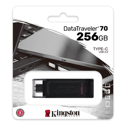 Kingston Kingston | Pamięć flash USB | DataTraveler 70 | 256 GB | USB 3.2 Gen 1 Type-C | Czarny