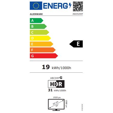 Dell Dell | AW2524HF | 25" | IPS | Full HD | 16:9 | 1 ms | Czarny | Ilość portów HDMI: 1 | 500 Hz