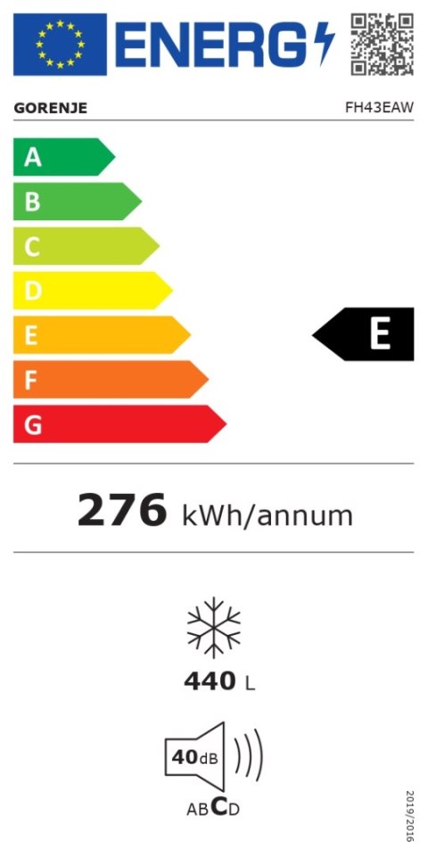 Gorenje Zamrażarka Gorenje | FH43EAW | Klasa efektywności energetycznej E | Komoda | Wolnostojąca | Wysokość 85,8 cm | Pojemność całkowi