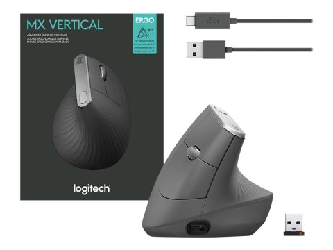 Logitech Logitech | Ergonomiczna mysz | MX VERTICAL | Bezprzewodowa | USB, Bluetooth | Grafitowa
