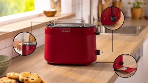 Bosch Toster kompaktowy Bosch | TAT2M124 MyMoment | Moc 950 W | Liczba gniazd 2 | Materiał obudowy Tworzywo sztuczne | Czerwony