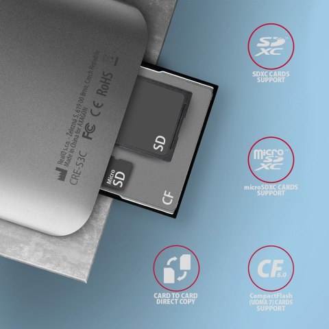 AXAGON AXAGON Aluminum high-speed USB-C 3.2 Gen 1 memory card reader, 3 slots | CRE-S3C
