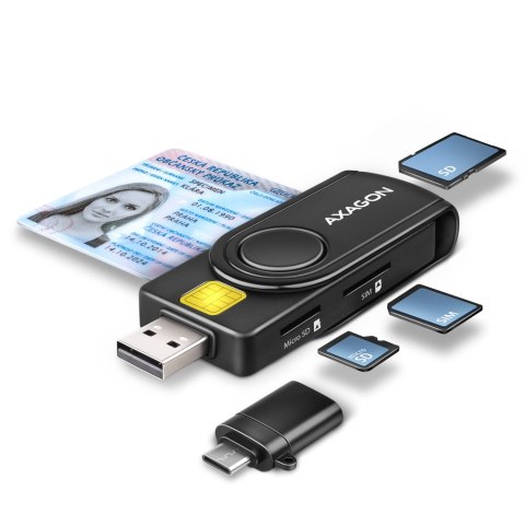AXAGON AXAGON Compact travel USB-A + USB-C contact Smart/ID card and SD/microSD/SIM card reader | CRE-SMP2A