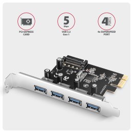 AXAGON AXAGON PCI-Express card with four external USB-A 5Gbps ports | PCEU-430RS