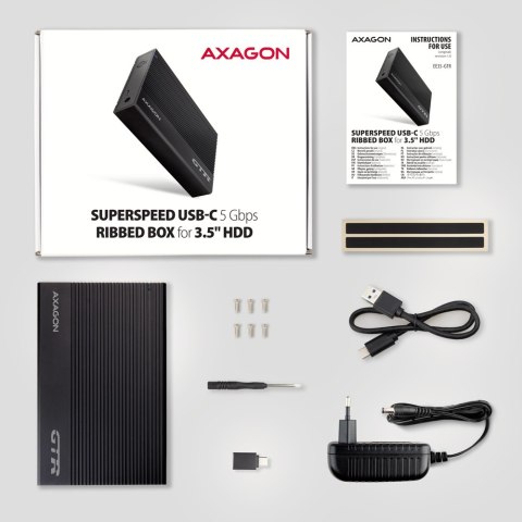 AXAGON AXAGON Ribbed aluminum USB 3.2 Gen 1 - SATA 6G external box for 3.5" HDD
