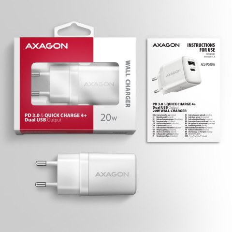 AXAGON AXAGON Wallcharger 2x port (USB-A + USB-C), 20W | ACU-PQ20W
