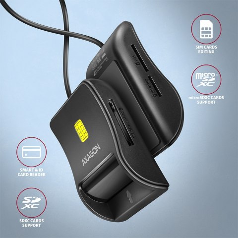 AXAGON AXAGON Compact desktop USB contact Smart/ID & SD/microSD/SIM card reader with long, USB-A cable | CRE-SM3SD