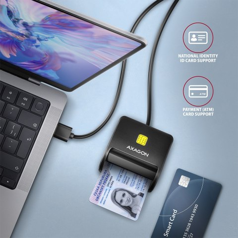 AXAGON AXAGON Compact desktop USB contact Smart/ID & SD/microSD/SIM card reader with long, USB-A cable | CRE-SM3SD