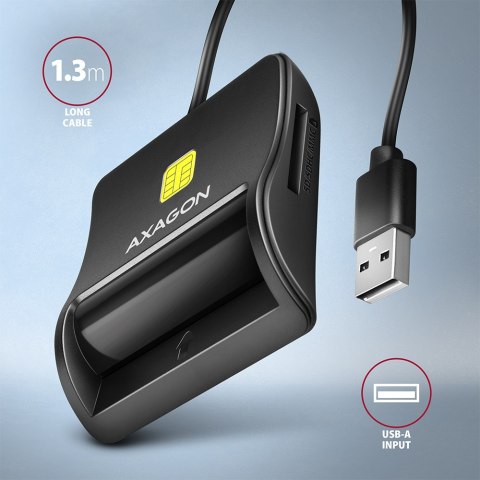AXAGON AXAGON Compact desktop USB contact Smart/ID & SD/microSD/SIM card reader with long, USB-A cable | CRE-SM3SD