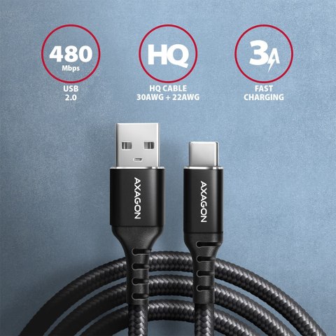 AXAGON AXAGON Data and charging USB 2.0 cable, 1 m | BUCM-AM10AB | USB-C to USB-A