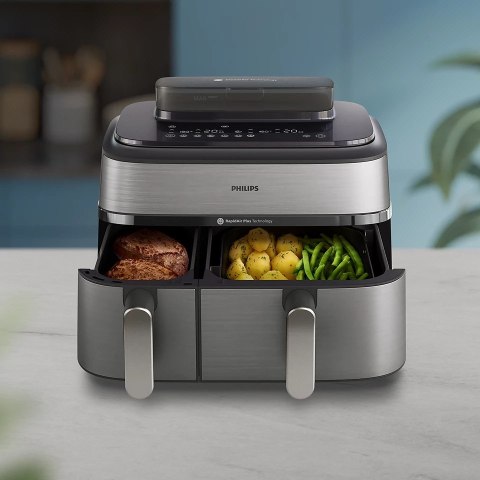 Philips Philips NA555/09 Airfryer z podwójnym koszem i funkcją pary, seria 5000, 9 l, stal nierdzewna/czarny