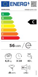 Whirlpool Pralka Whirlpool | WRBSB 6249 W EU | Klasa efektywności energetycznej C | Ładowana od frontu | Pojemność prania 6 kg | 1200 obr/