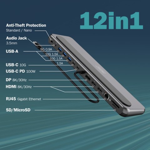 Digitus Stacja dokująca DIGITUS USB-C 8K, 12-portowa