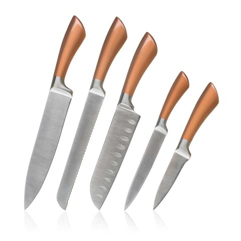 ZESTAW 5 NOŻY KUCHENNYCH W STOJAKU BANQUET COPPER