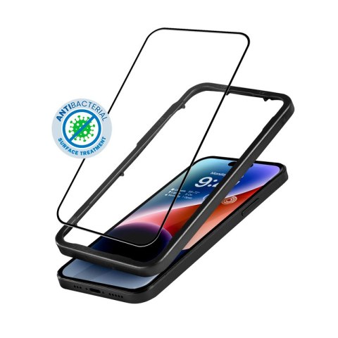 ND38_CRG-AB3DAG-IP14P Crong Anti-Bacterial 3D Armour Glass - Szkło hartowane 9H na cały ekran iPhone 14 Pro + ramka instalacyjna IPHONE