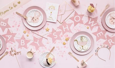 KX4578_1 Baner napis na baby shower gwiazdki jasnoróżowe 290cm x 16,5cm PARTYDECO