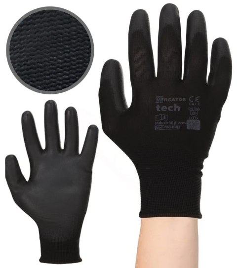 Rękawice Robocze MERCATOR Tech Black+Black PU - 12 Par (7 - S)