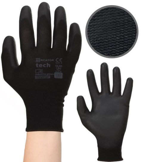 Rękawice Robocze MERCATOR Tech Black+Black PU - 12 Par (7 - S)