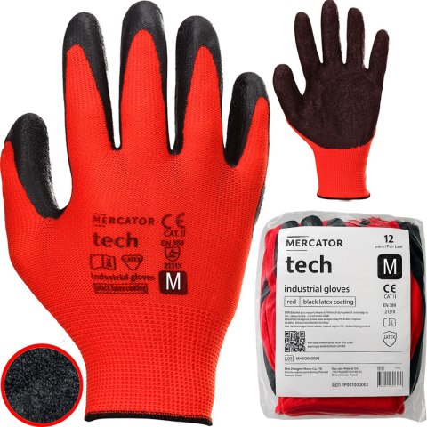 Rękawice Robocze MERCATOR Tech Red+Black Latex - 12 Par (10 - XL)