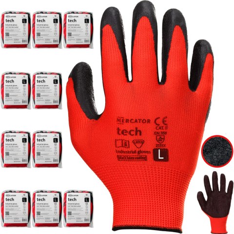 Rękawice Robocze MERCATOR Tech Red+Black Latex - 120 Par (10 - XL)