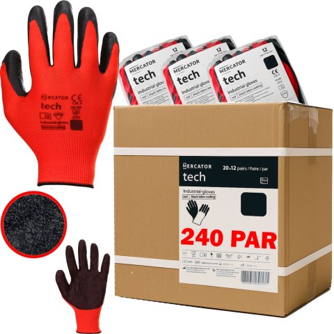 Rękawice Robocze MERCATOR Tech Red+Black Latex - 240 Par (7 - S)