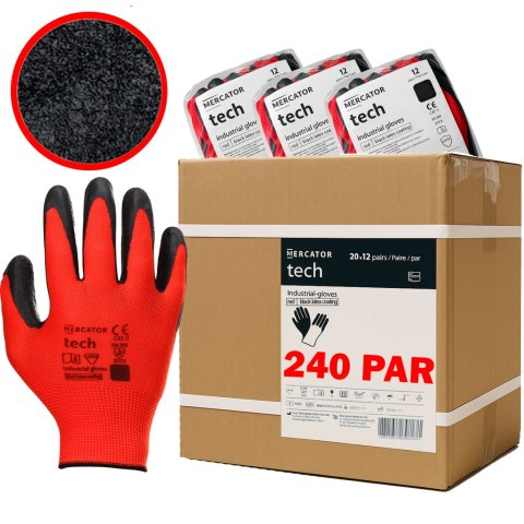 Rękawice Robocze MERCATOR Tech Red+Black Latex - 240 Par (7 - S)