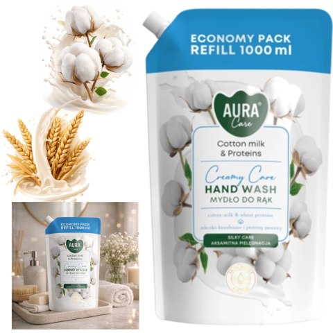 AURA Care Mydło Do Rąk Uzupełniające Mleczko Bawełniane i Proteiny 1000 ml AHW-002-004