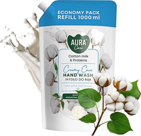 AURA Care Mydło Do Rąk Uzupełniające Mleczko Bawełniane i Proteiny 1000 ml AHW-002-004