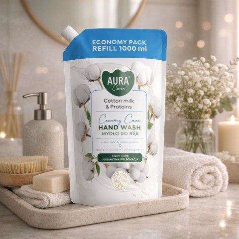 AURA Care Mydło Do Rąk Uzupełniające Mleczko Bawełniane i Proteiny 1000 ml AHW-002-004