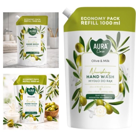 AURA Care Mydło Do Rąk Uzupełniające Oliwka i Mleko 1000 ml AHW-002-005