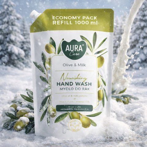 AURA Care Mydło Do Rąk Uzupełniające Oliwka i Mleko 1000 ml AHW-002-005