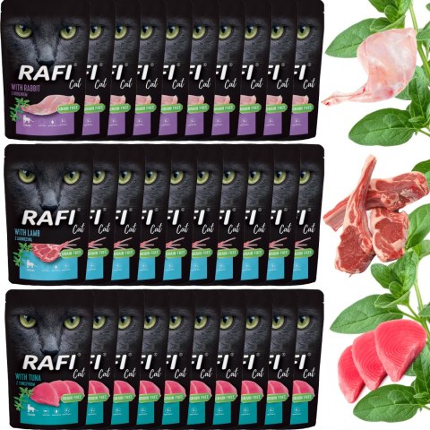 Zestaw RAFI Karma Mokra Pasztet Dla Kotów Sterylizowanych MIX Smaków 100g x 30 szt.