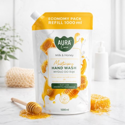 AURA Care Mydło Do Rąk Uzupełniające Mleko i Miód 1000 ml AHW-002-006