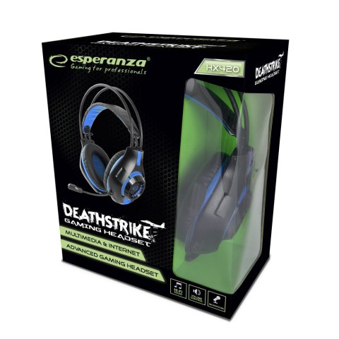 EGH420B Esperanza słuchawki z mikrofonem gaming deathstrike niebieskie