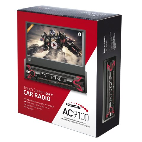 Radioodtwarzacz samochodowy Audiocore, wysuwany dotykowy panel LCD 7" 1080P, MP5, AVI DivX, Bluetooth, RDS, pilot w zestawie, AC