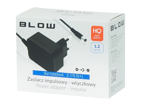 3846# Zasilacz impulsowy 9v/1000ma 2,1/5,5 (+) mini wtyczkowy