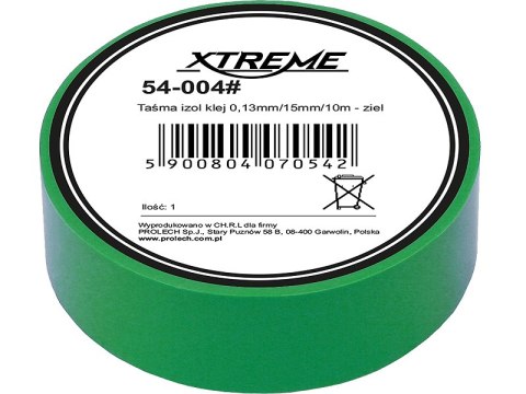 54-004# Taśma izolacyjna klejąca 0,13mm/15mm/10m - zielona