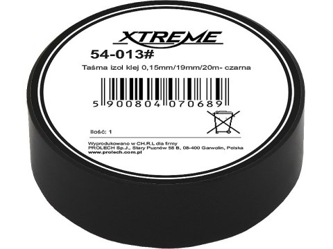 54-013# Taśma izolacyjna klejąca 0,15mm/19mm/20m - czarna