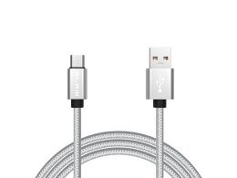 66-091# Przyłącze usb a - micro b 1,0m plecionka-srebrny
