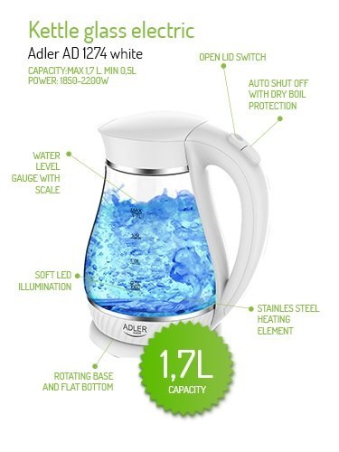 AD 1274 white Czajnik szklany 1,7l