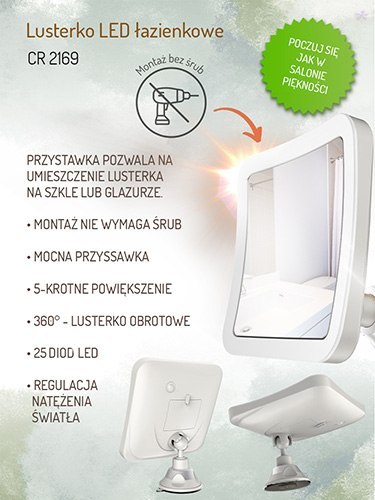 CR 2169 Lusterko led łazienkowe, 5-krotne powiększenie, 25 diod led, regulacja natężenia światła