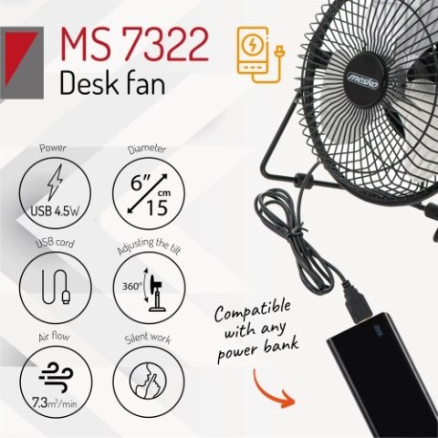 MS 7322 Wentylator biurkowy 15cm usb