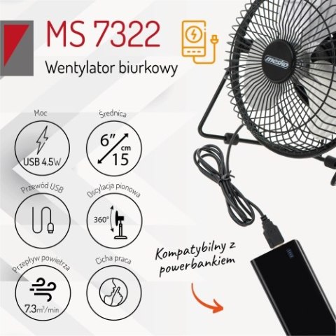 MS 7322 Wentylator biurkowy 15cm usb