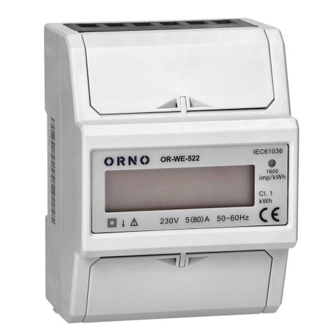 1-fazowy wskaźnik zużycia energii elektrycznej, 80A, 4.3 moduły, DIN TH-35mm