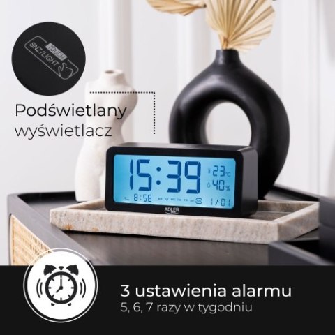 AD 1195 black Budzik na baterie - czarny
