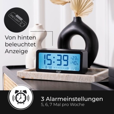 AD 1195 black Budzik na baterie - czarny