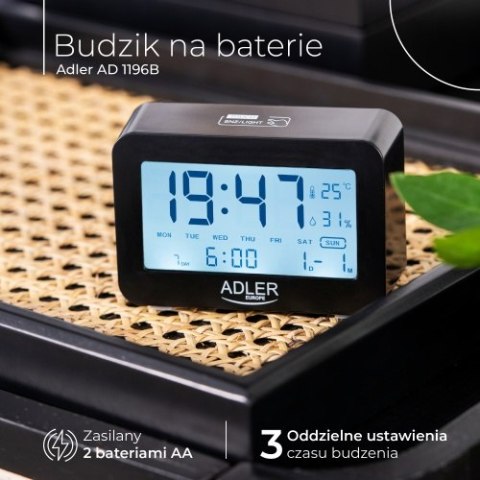 AD 1196 black Budzik na baterie